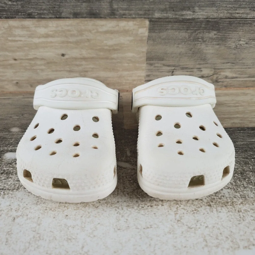 Crocs Classic Clogs Kids Sz 5 C5 White Ankle Strap Round Toe Slingback Shoes